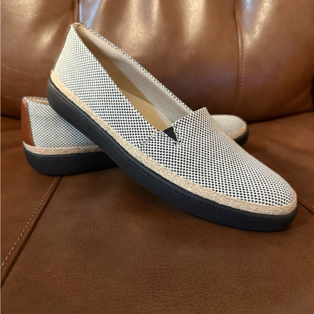 Trotters Black and White Espadrille Slip-On Flats